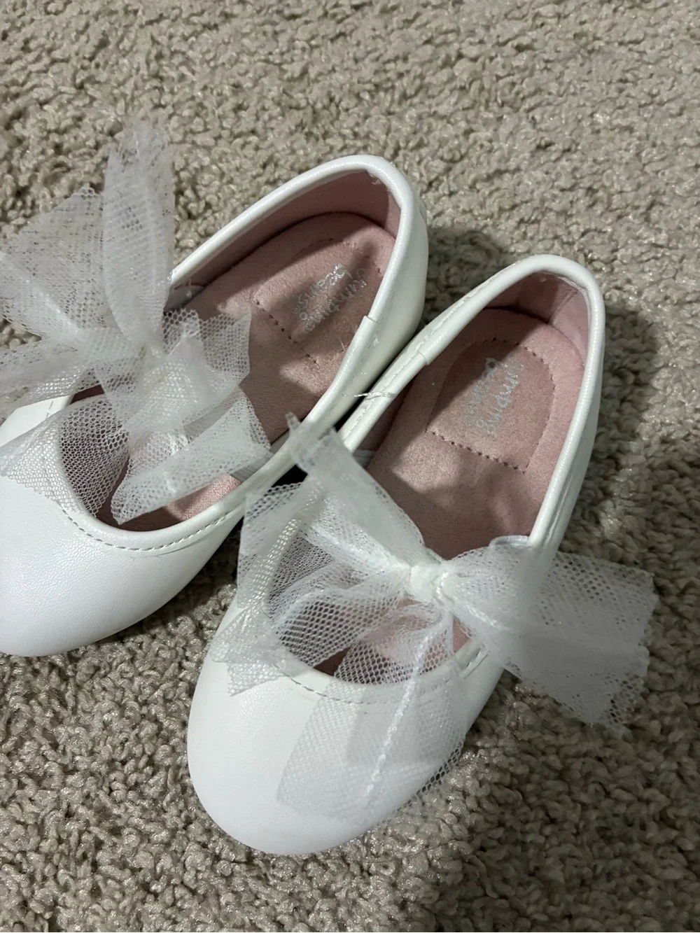 jumping beans White Tulle Bow Girls Dress Flats